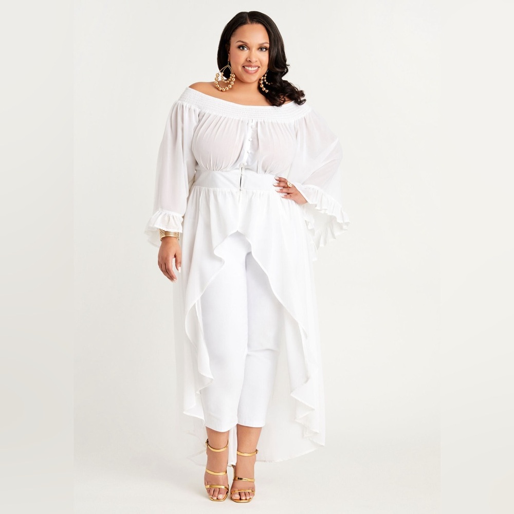 Plus Size Hi Lo Ruffle Sleeve Blouse